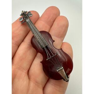 Rare Vintage Cello/Violen Lucite and Sterling Silver Pin